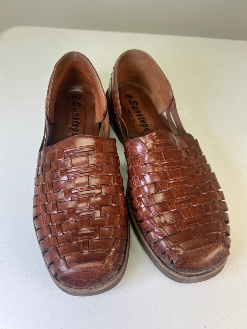 Sunsteps Men's Woven Brown Leather Slip On Shoes Size 10